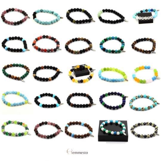 Agate mousse + bois. Bracelet Perles naturelles