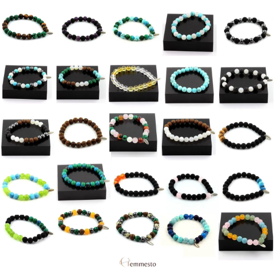 Agate mousse + bois. Bracelet Perles naturelles