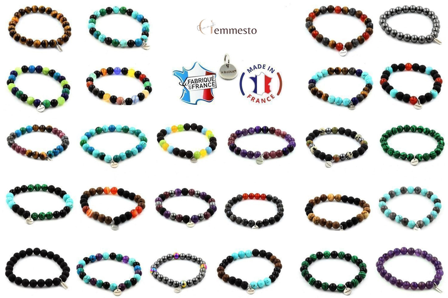 Rubis de Mogok, Birmanie, Myanmar + Agate verte + Hématite + Howlite. Bracelet Perles naturelles