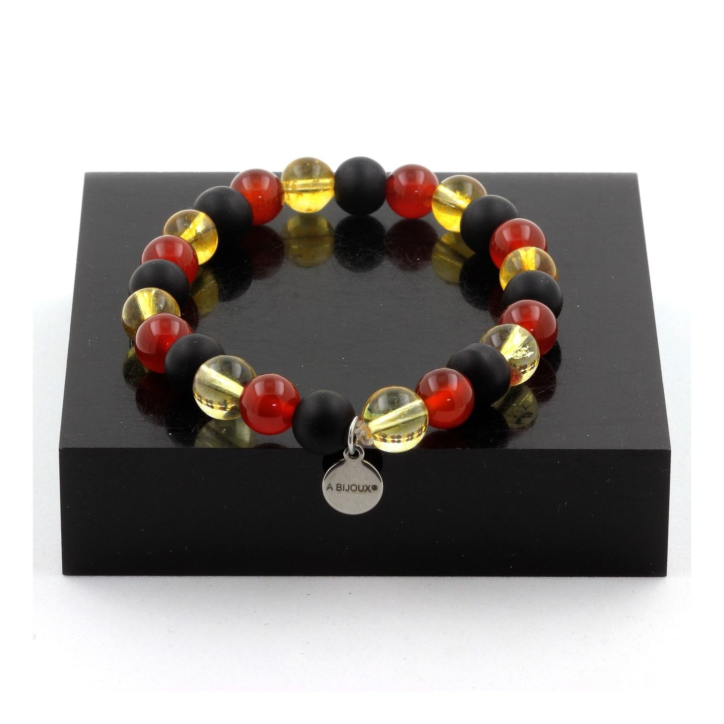 Agate Rouge + Citrine + Onyx noir mat. Bracelet en Perles naturelles
