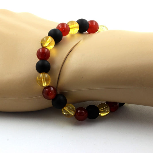 Agate Rouge + Citrine + Onyx noir mat. Bracelet en Perles naturelles