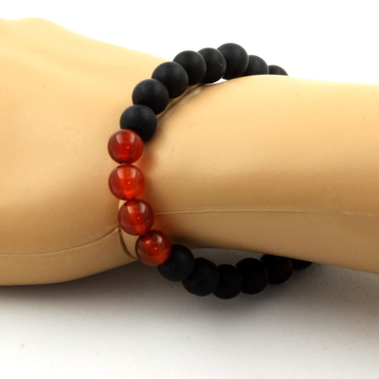 Agate Rouge + Onyx noir mat Bracelet Perles