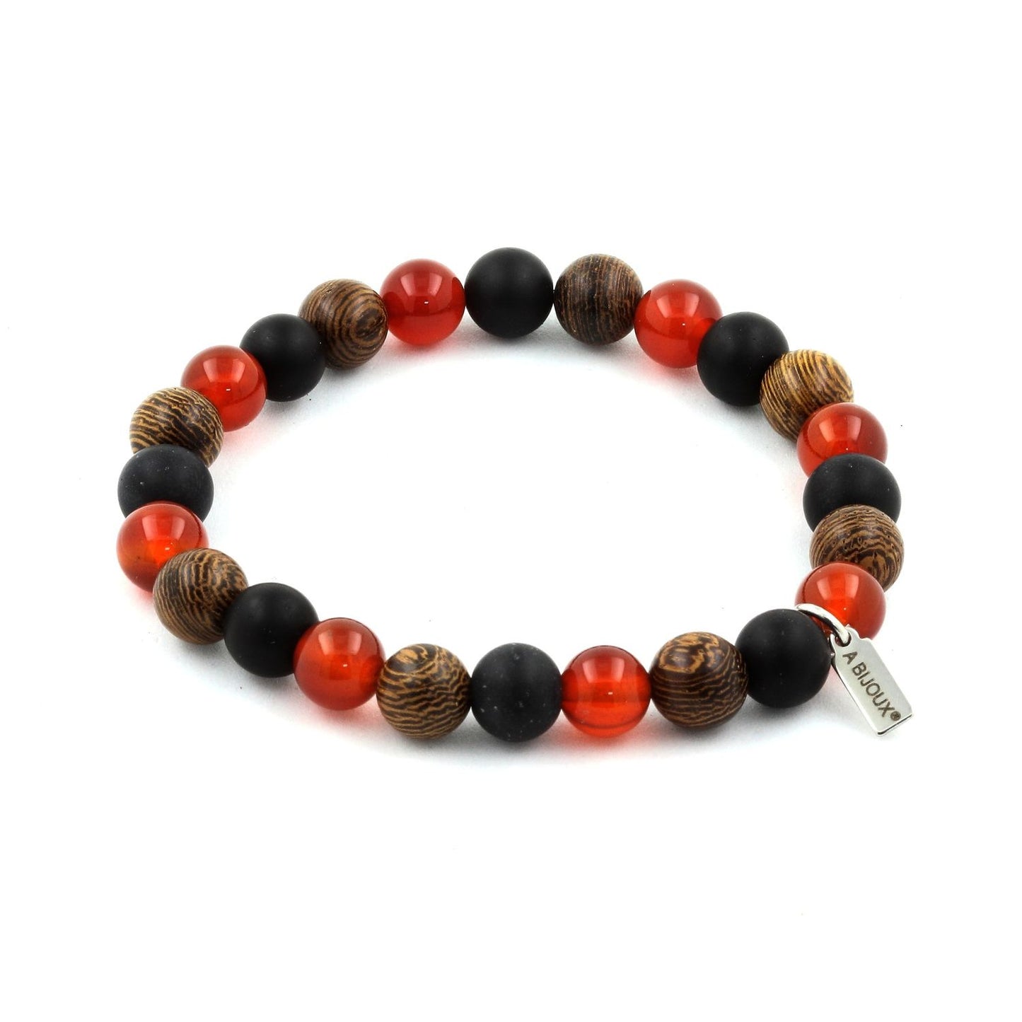 Agate Rouge + Onyx noir mat + bois Bracelet Perles