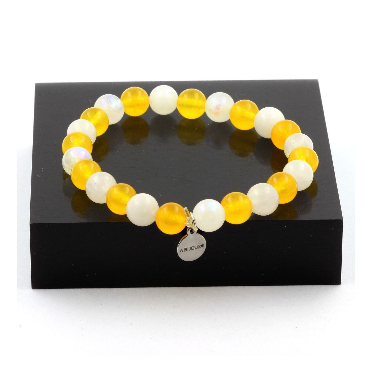 Agate jaune + Pierre de lune. Bracelet en Perles naturelles
