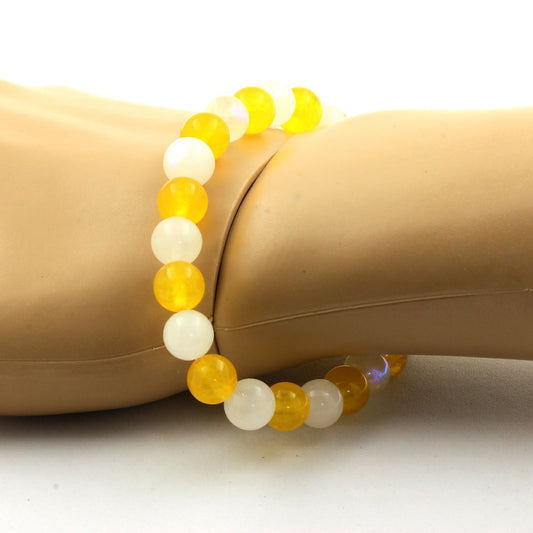 Agate jaune + Pierre de lune. Bracelet en Perles naturelles