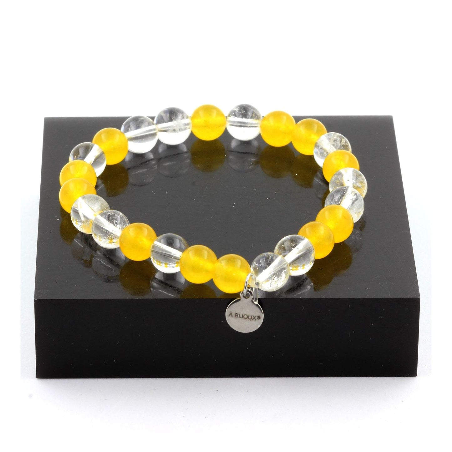 Agate jaune + Quartz. Bracelet en Perles naturelles
