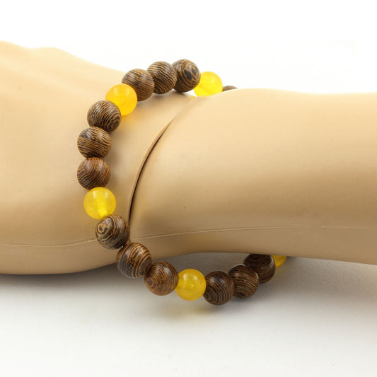 Agate jaune + bois. Bracelet Perles naturelles