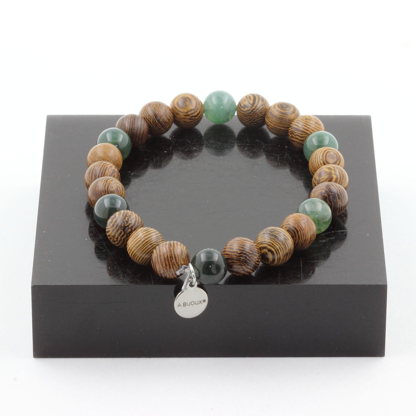 Agate mousse + bois. Bracelet Perles naturelles