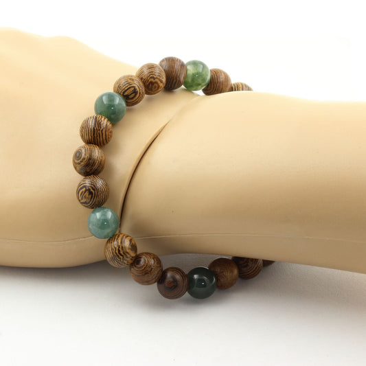 Agate mousse + bois. Bracelet Perles naturelles