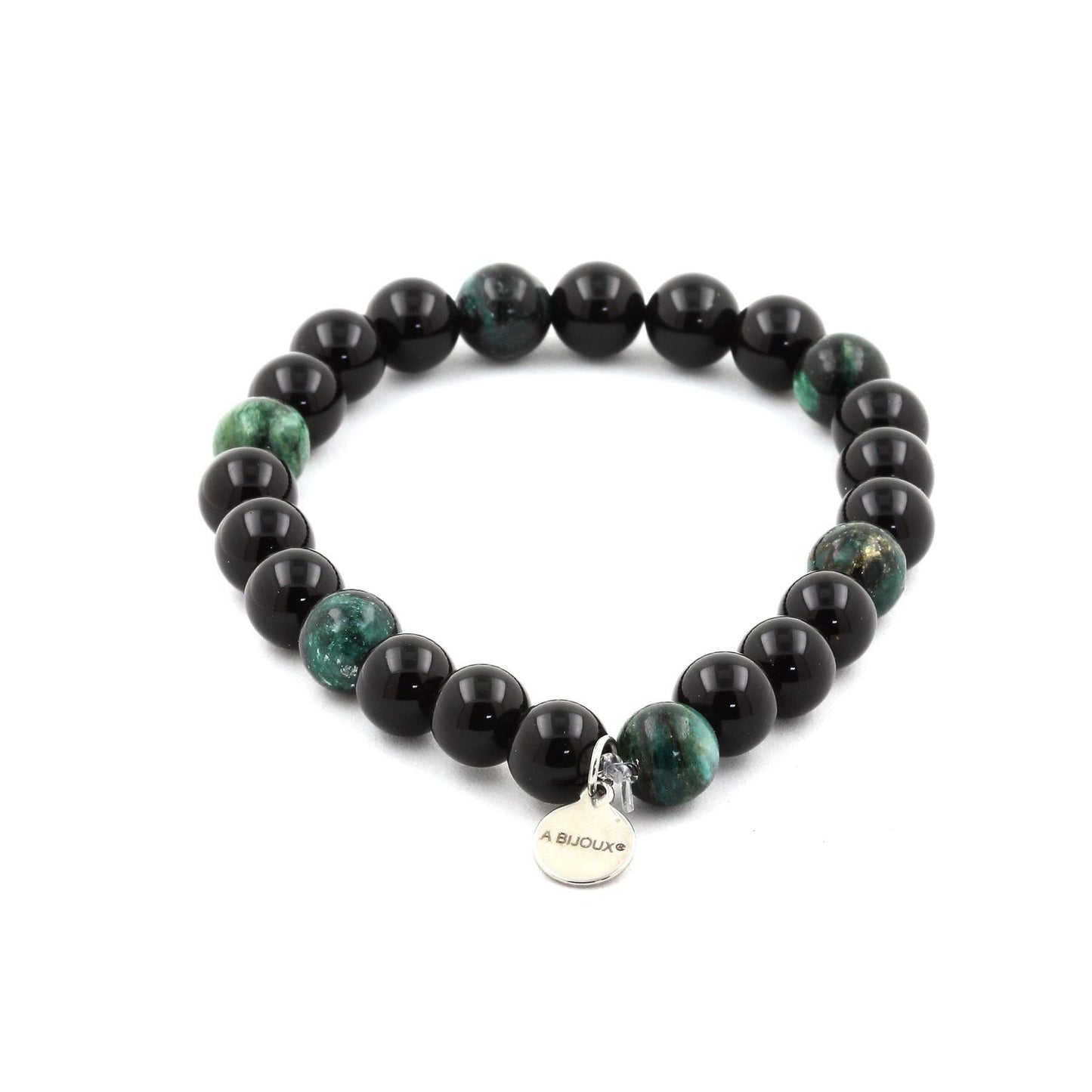 Agate noire + Emeraude de Zambie. Perles naturelles