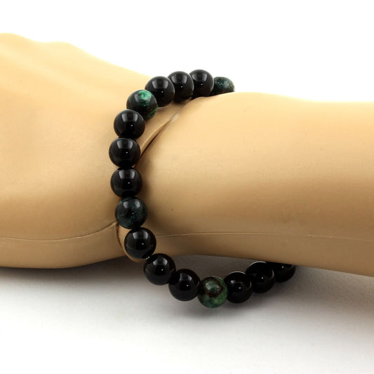 Agate noire + Emeraude de Zambie. Perles naturelles