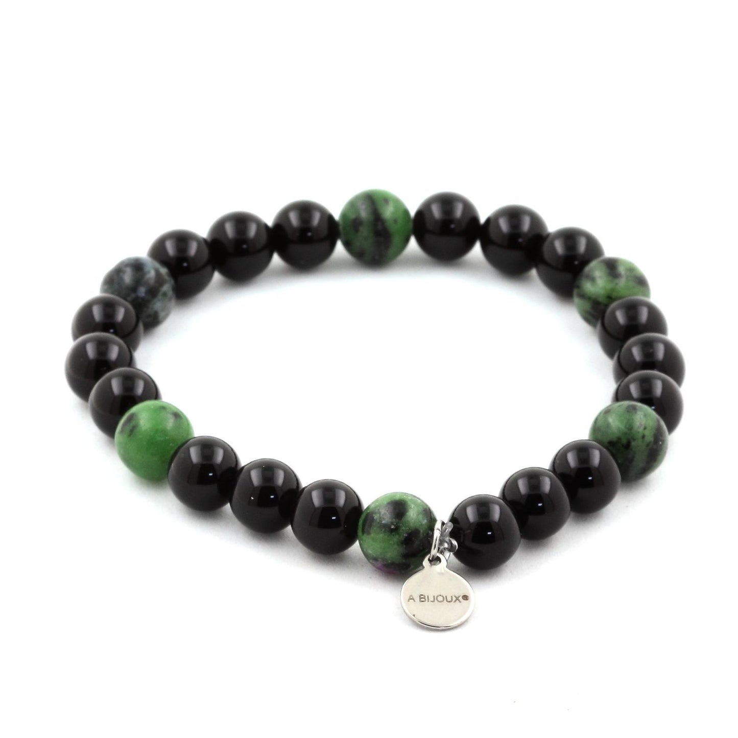 Agate noire + Epidote en provenance d'Australie. Bracelet Perles naturelles
