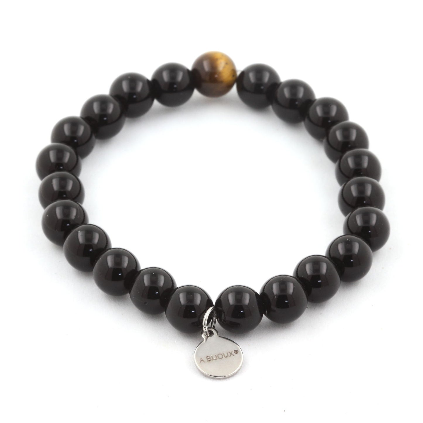 Agate noire + Oeil de Tigre. Bracelet Perles naturelles
