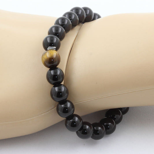 Agate noire + Oeil de Tigre. Bracelet Perles naturelles