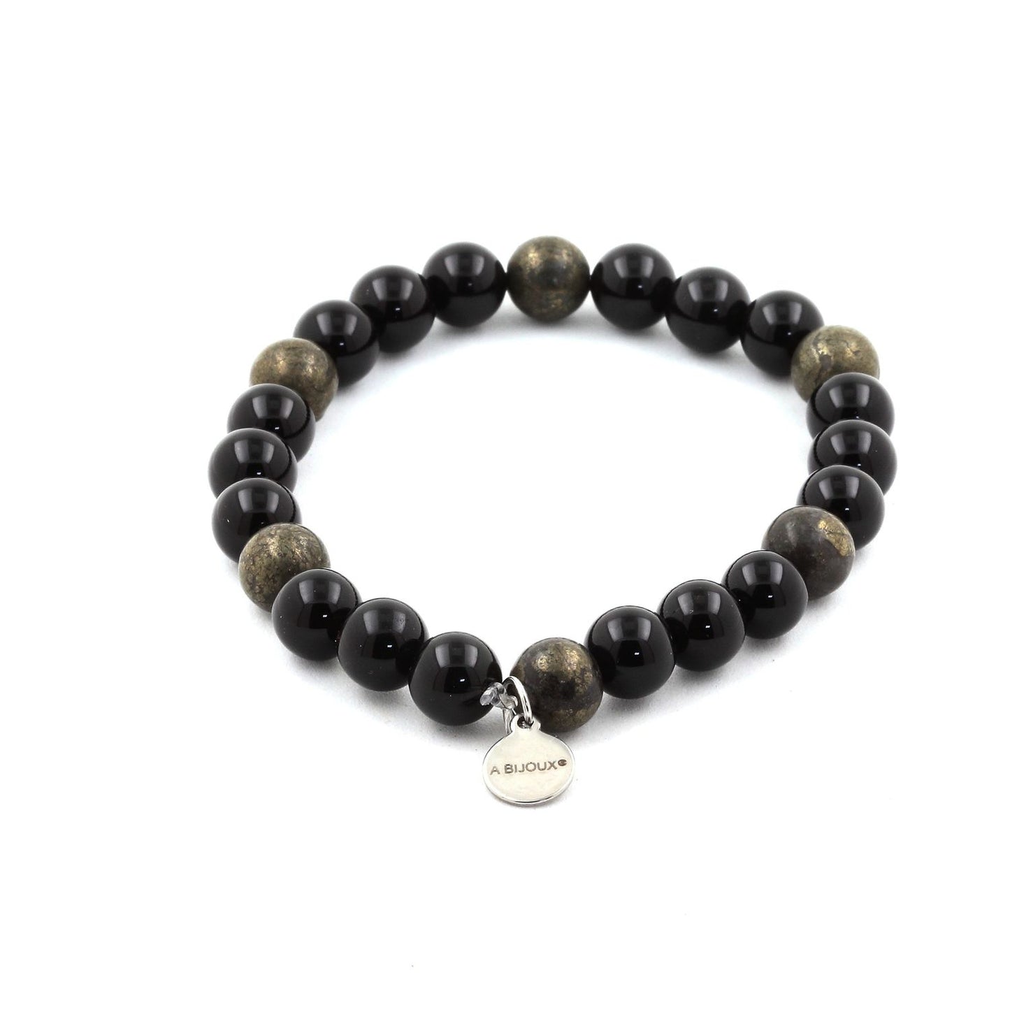 Agate noire + Pyrite d' Afrique du Sud. Perles naturelles