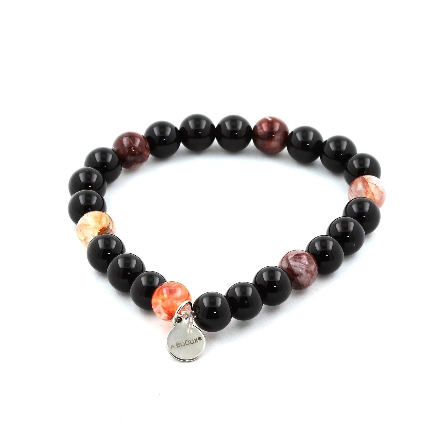 Agate noire + Quartz Hematoide de Madagascar. Bracelet Perles naturelles