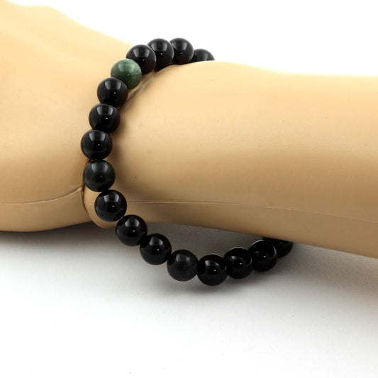 Agate noire + Seraphinite de Russie. Perles naturelles
