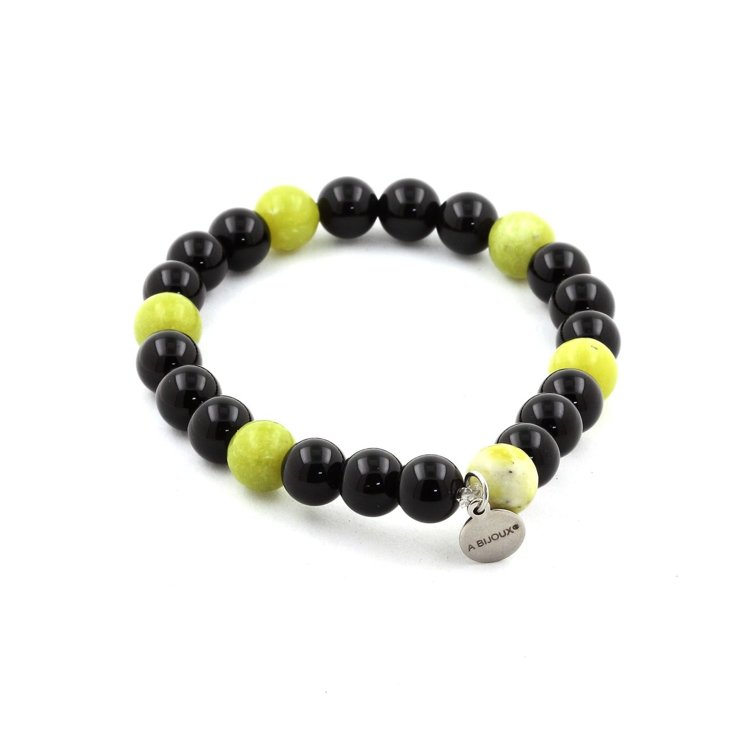 Agate noire + Serpentine Jade de Chine. Perles naturelles