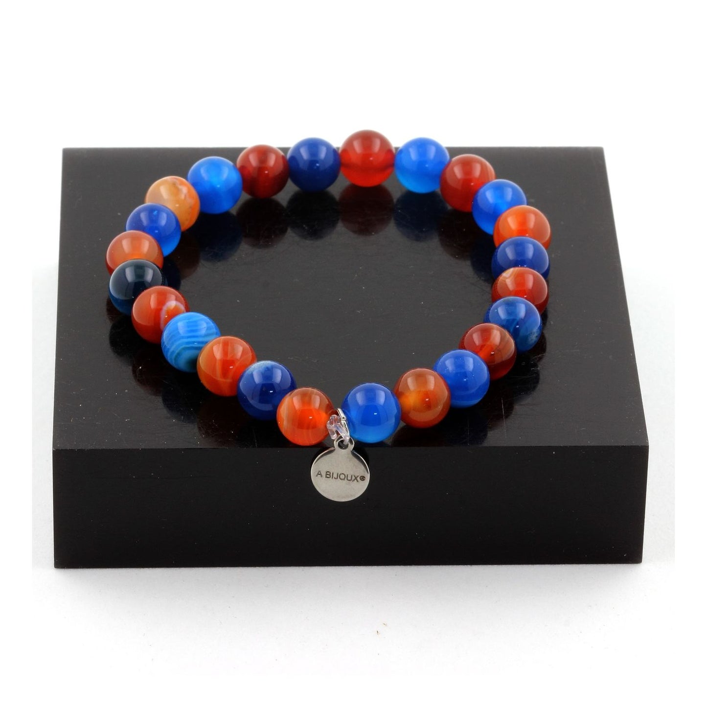 Agate rubanée + Agate rubanée bleu. Bracelet Perles naturelles