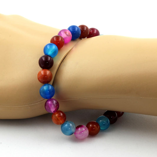 Agate rubanée + Agate rubanée rose + Agate rubanée bleu. Bracelet Perles naturelles