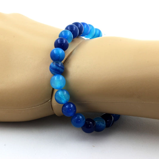 Agate rubanée bleu. Bracelet Perles naturelles