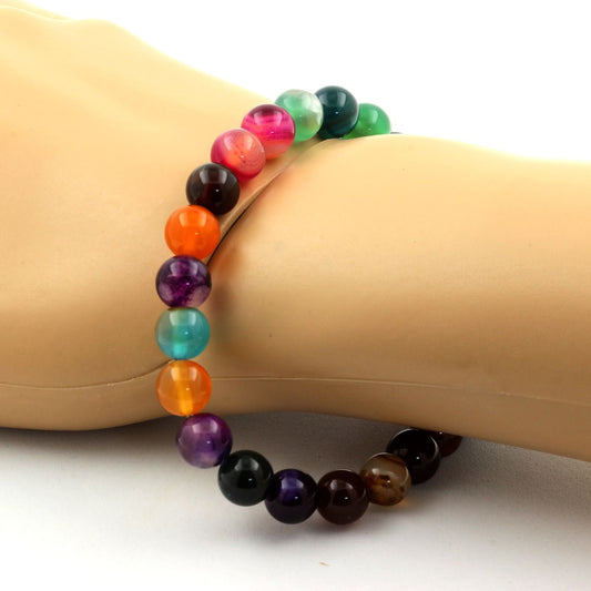 Agate rubanée multicolore. Bracelet Perles naturelles
