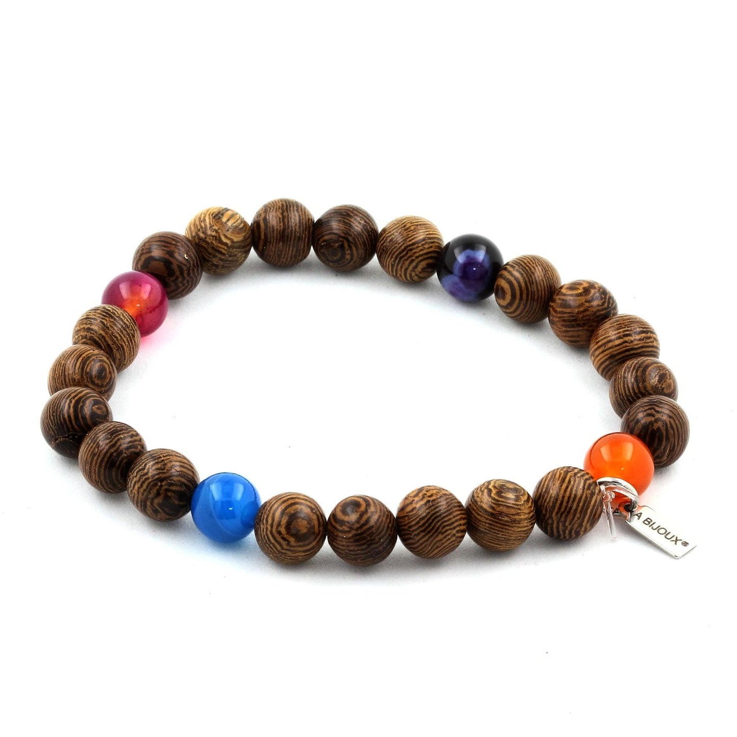 Agate rubanée multicolore + bois Bracelet Perles
