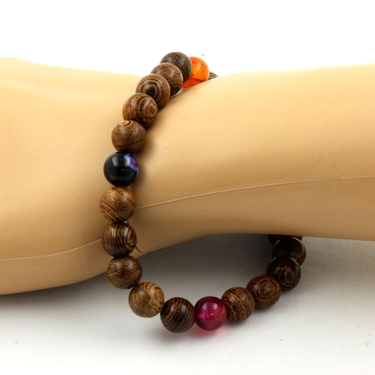 Agate rubanée multicolore + bois Bracelet Perles