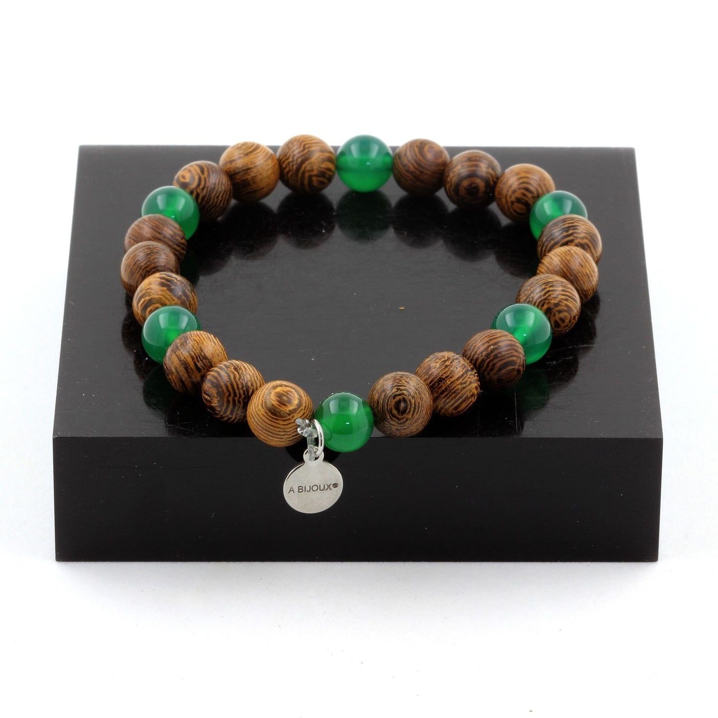 Agate verte + bois. Bracelet Perles naturelles