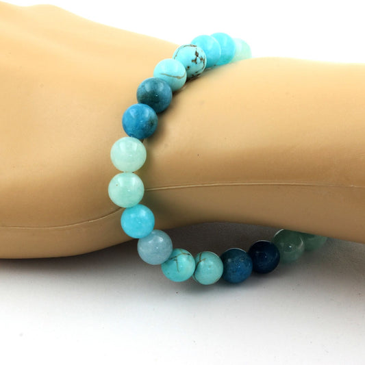 Aigue-Marine + Apatite + Angélite + Turquoise Bracelet Perles