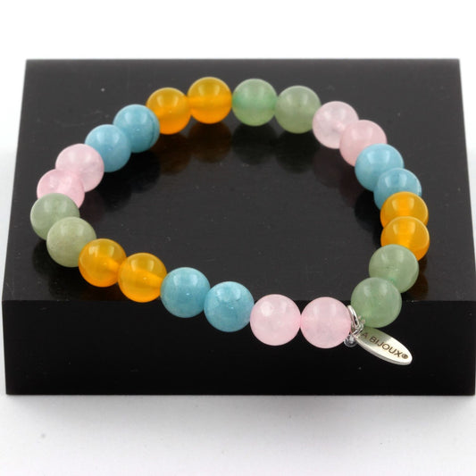 Aigue-Marine + Aventurine + Agate jaune + Quartz rose Bracelet Perles