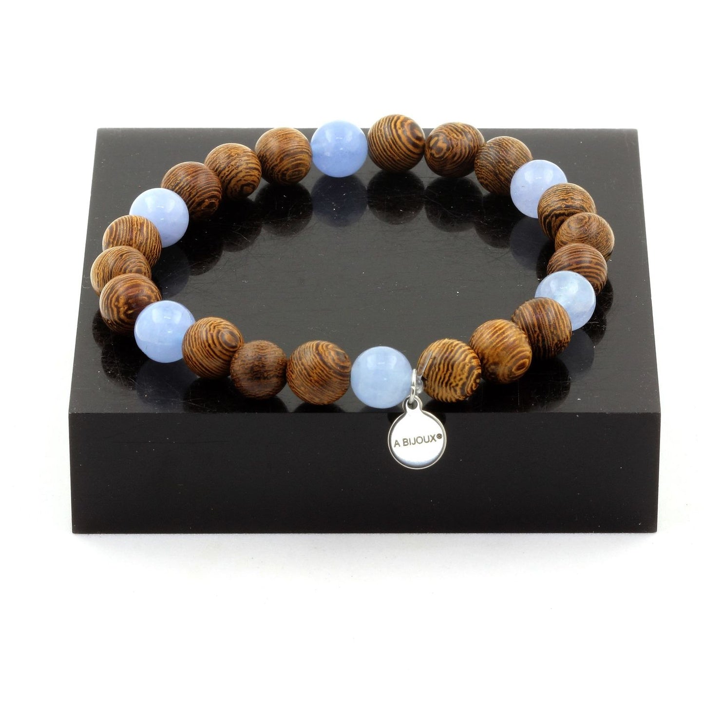 Aigue-Marine + bois. Bracelet Perles naturelles