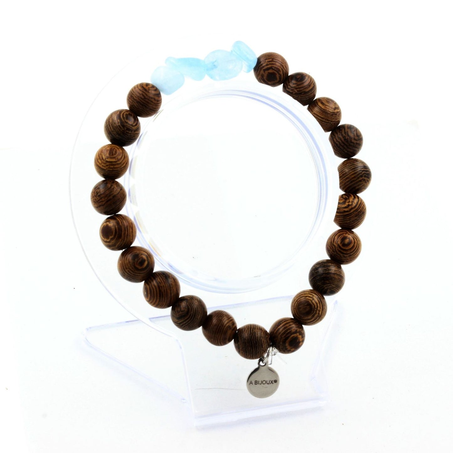 Aigue-Marine du Brésil + Perles bois. Bracelet en Perles naturelles