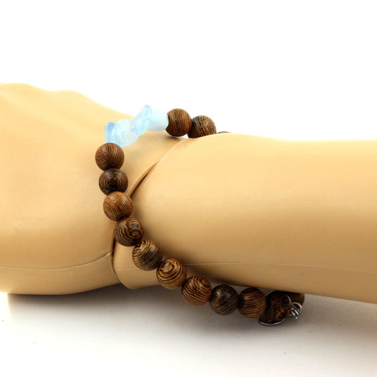 Aigue-Marine du Brésil + Perles bois. Bracelet en Perles naturelles