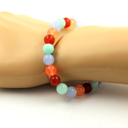 Amazonite + Calcédoine orange + Aigue-Marine + Agate Rouge. Bracelet Perles naturelles