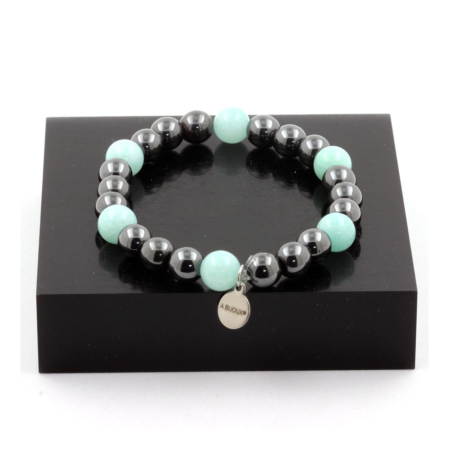 Amazonite + Hématite. Bracelet en Perles naturelles
