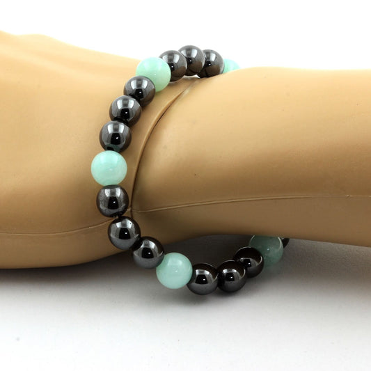 Amazonite + Hématite. Bracelet en Perles naturelles