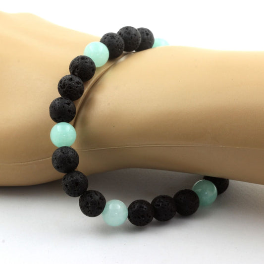 Amazonite + Lave. Bracelet en Perles naturelles