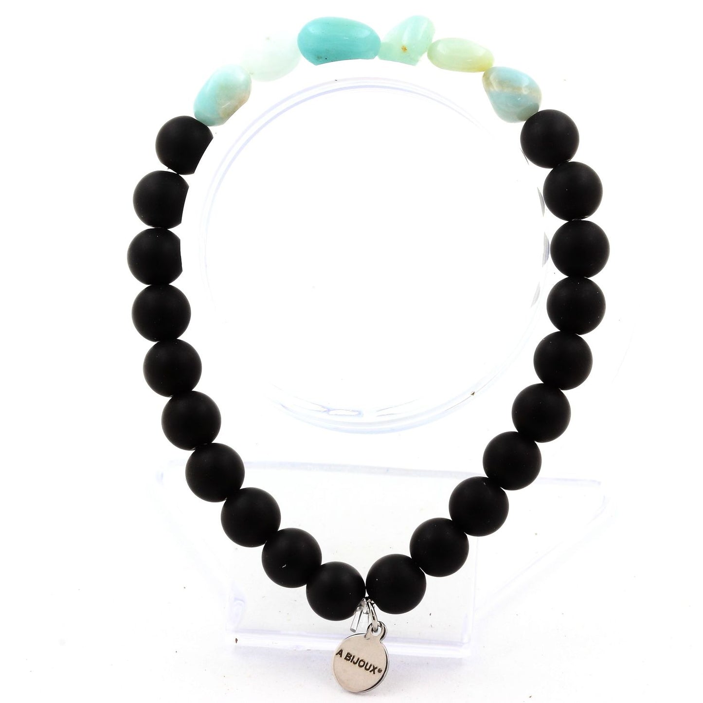 Amazonite du Brésil + Perles Onyx noir mat. Bracelet Perles