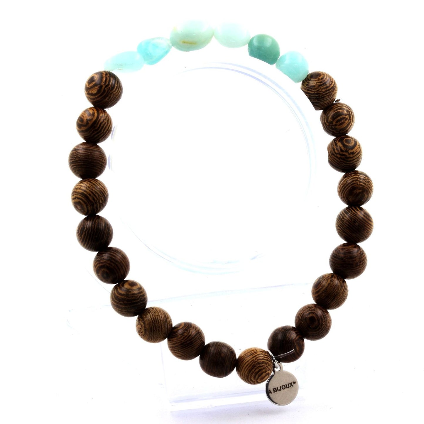 Amazonite du Brésil + Perles bois. Bracelet Perles