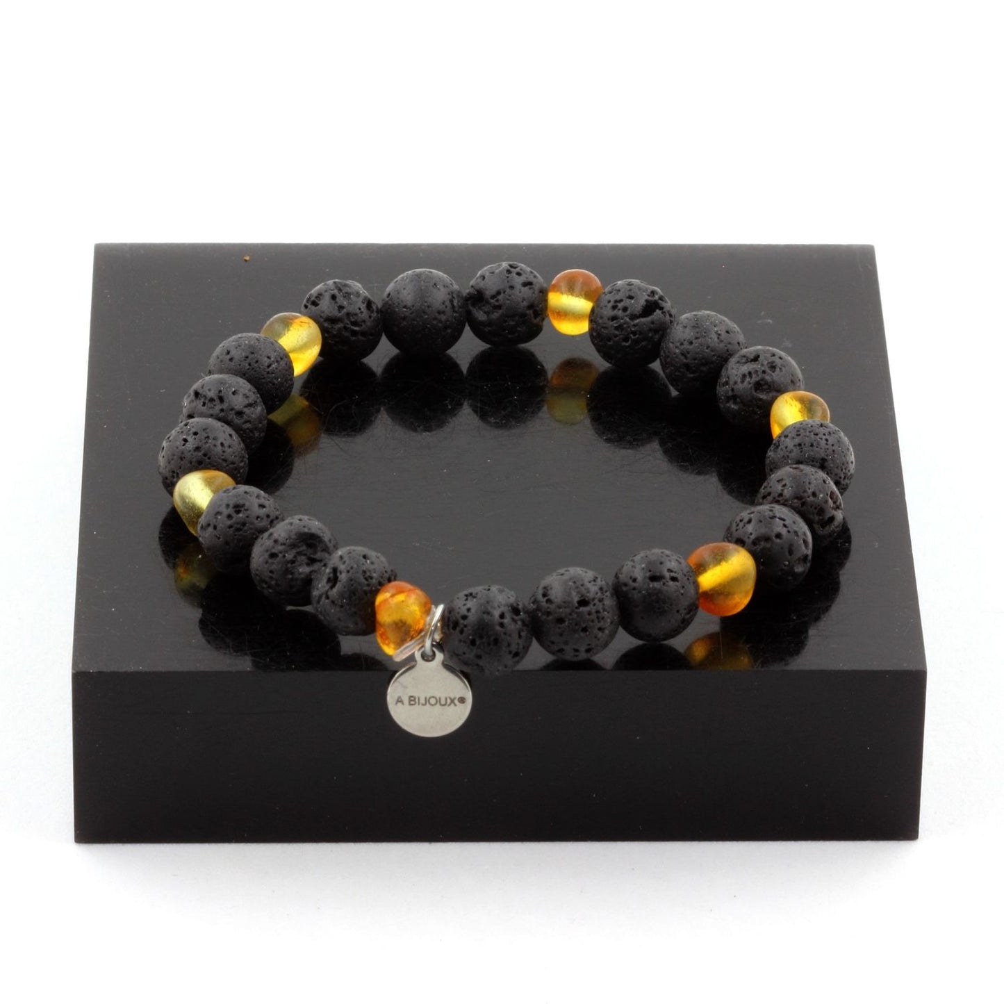 Ambre véritable de la mer Baltique + Lave. Bracelet Perles naturelles