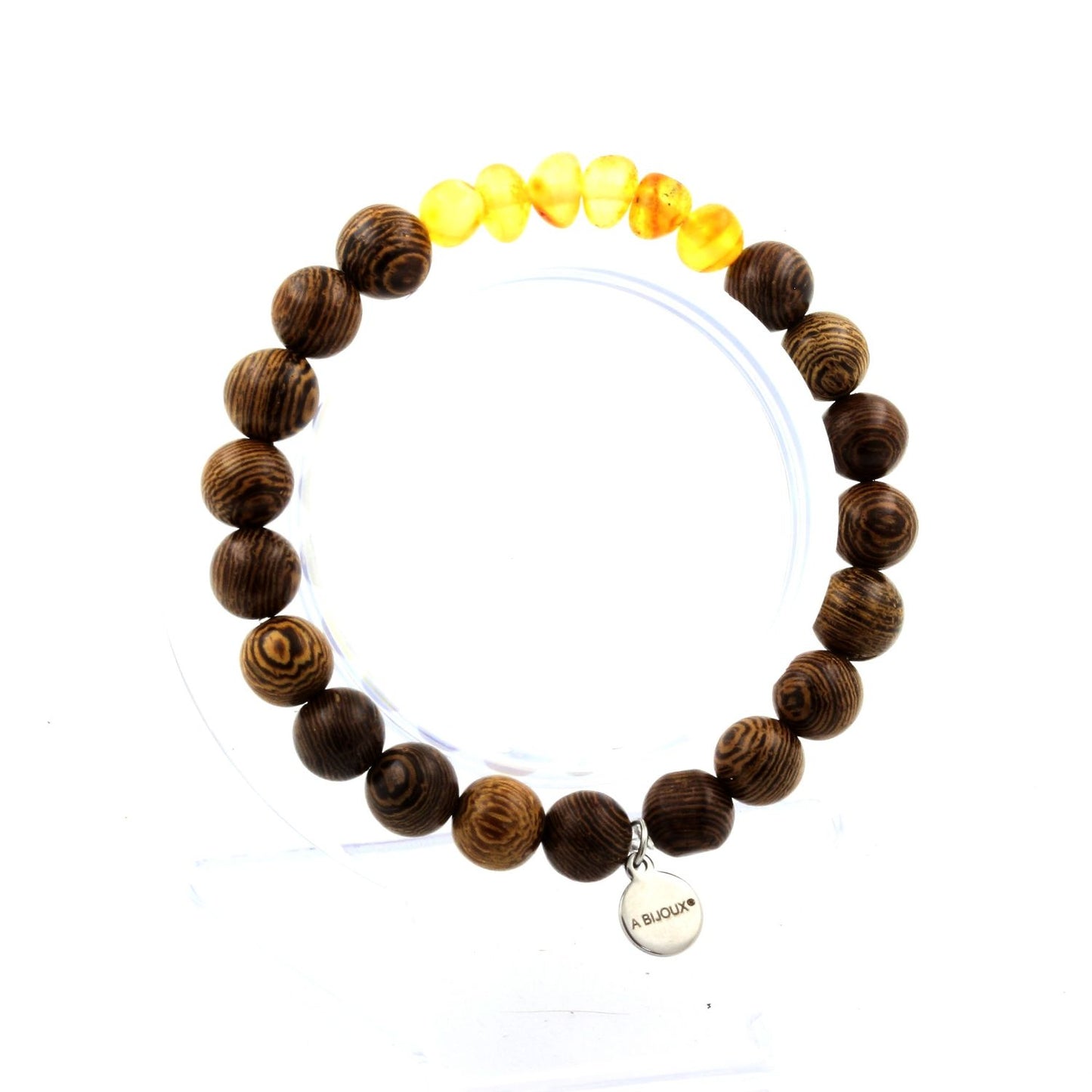 Ambre véritable de la mer Baltique + Perles bois. Bracelet en Perles naturelles