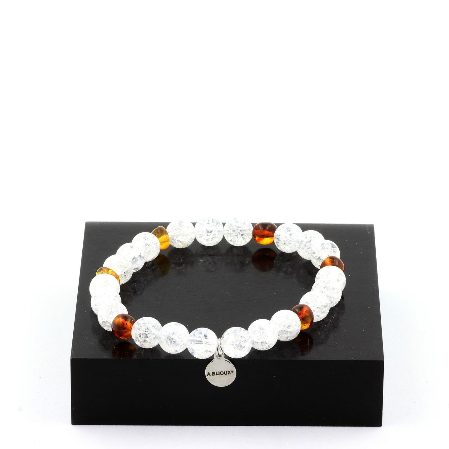 Ambre véritable de la mer Baltique + Quartz craquelé du Brésil. Bracelet Perles naturelles