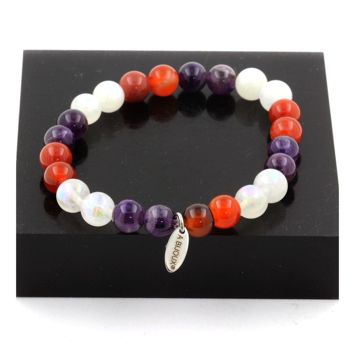 Améthyste + Agate rubanée + Pierre de lune Bracelet Perles