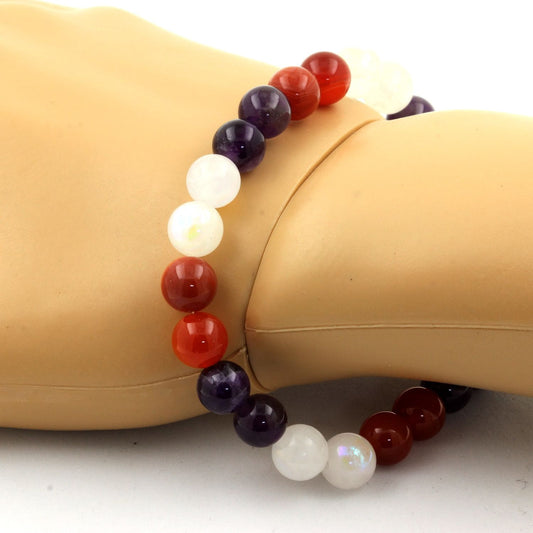 Améthyste + Agate rubanée + Pierre de lune Bracelet Perles