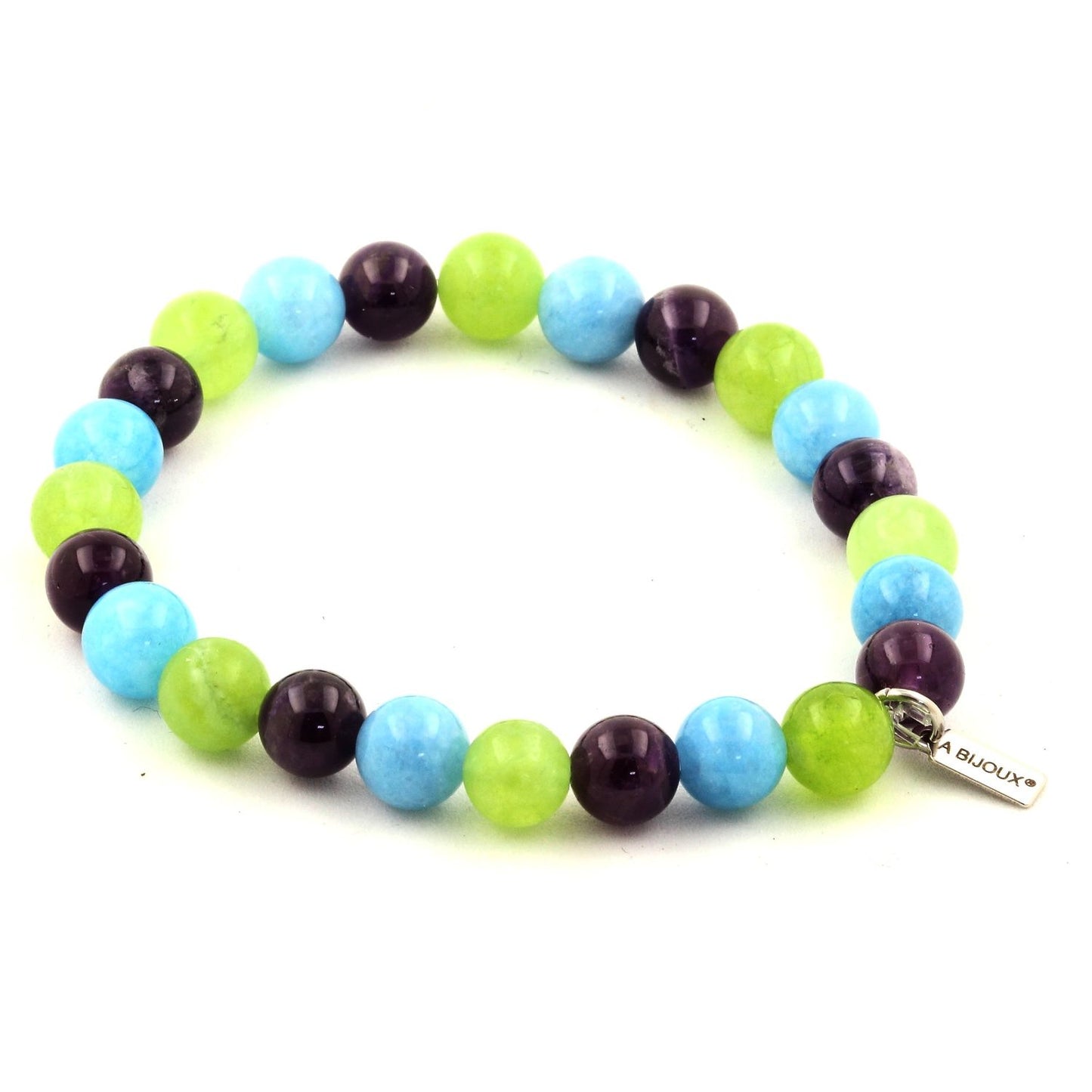 Améthyste + Calcédoine bleu + Péridot Bracelet Perles