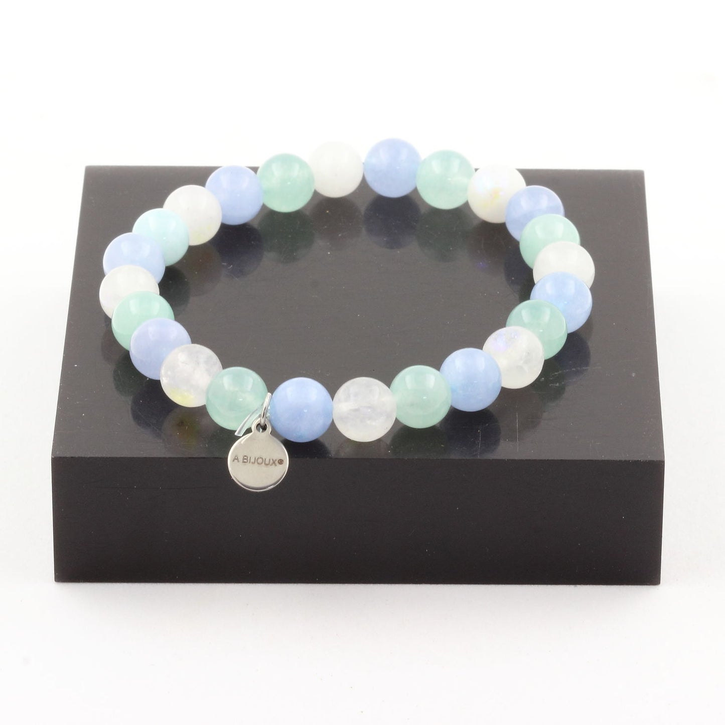 Angélite + Aigue-Marine + Pierre de lune. Bracelet Perles naturelles