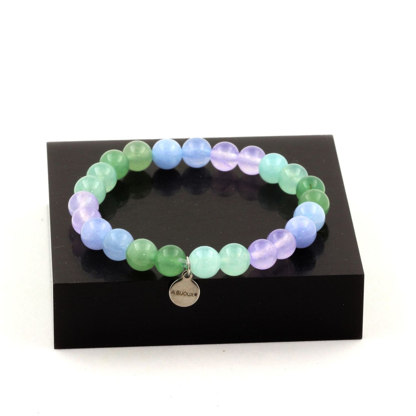 Angélite + Aventurine + Aigue-Marine + Calcédoine lavande. Bracelet Perles