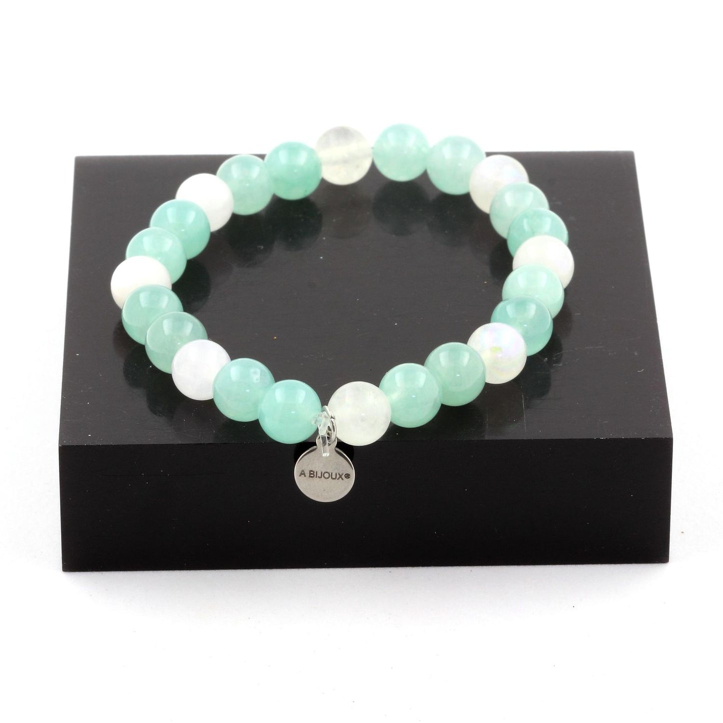 Angélite + Pierre de lune. Bracelet Perles naturelles