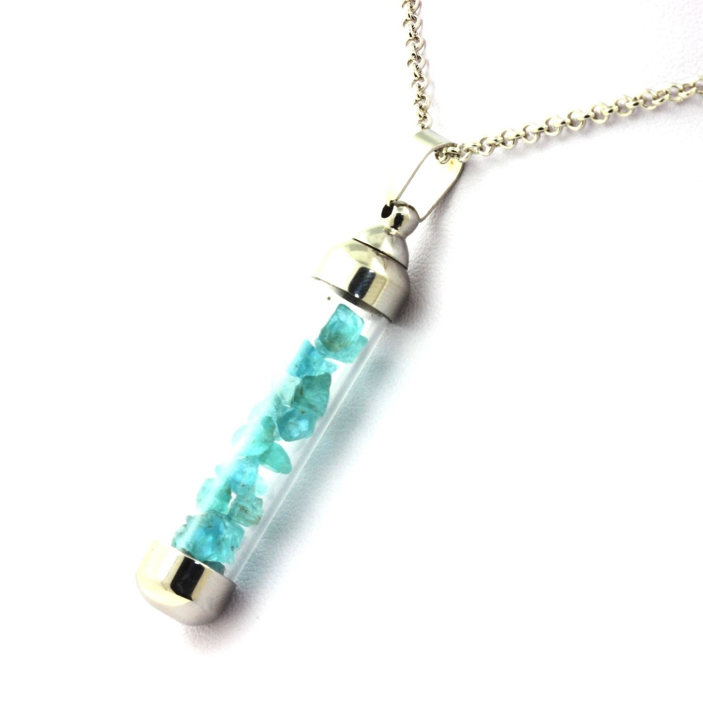 Collier Apatite Paraiba naturels modèle tube 50 mm